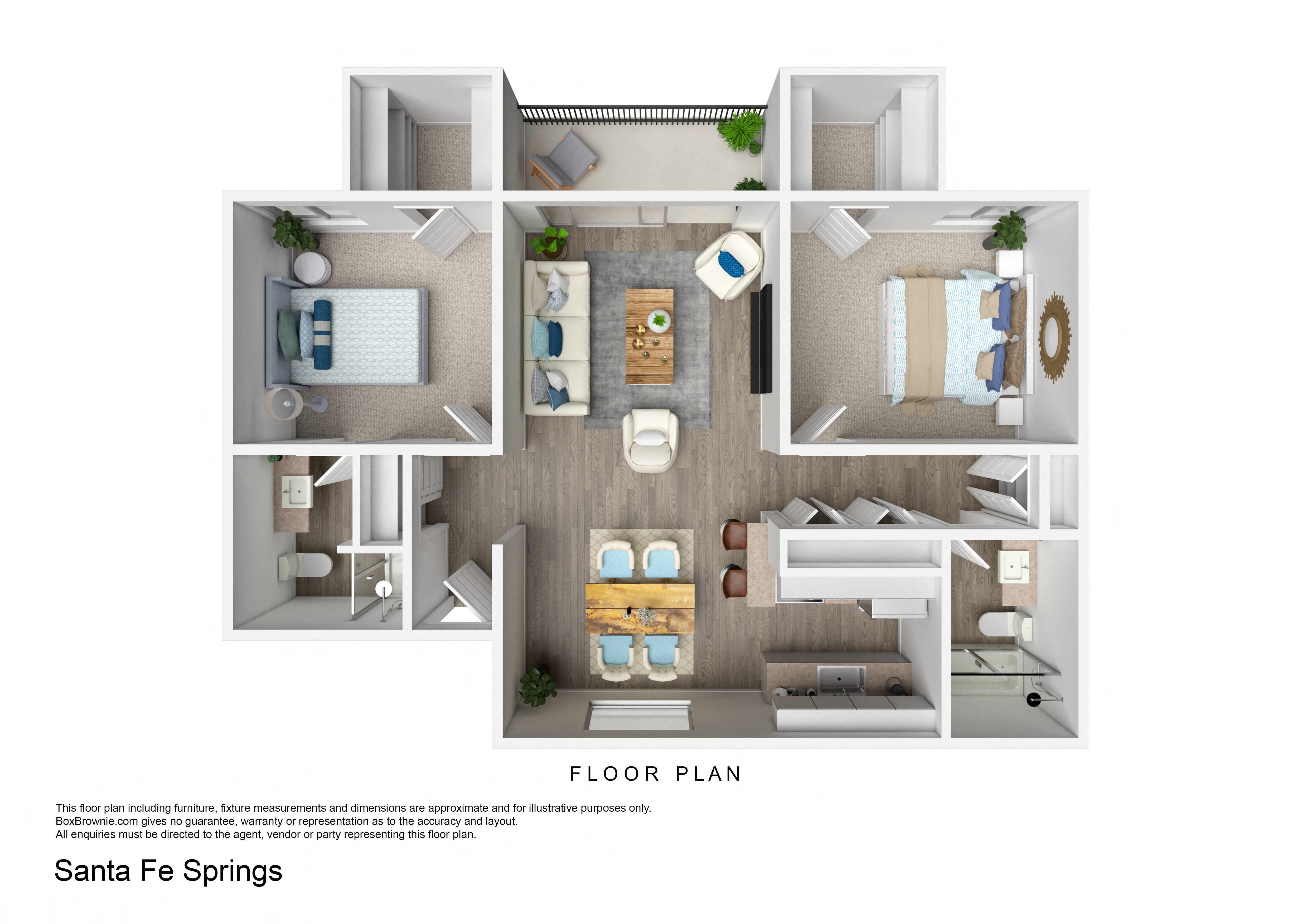 Floor plan for 2 beds, 2 baths, 916 sqft